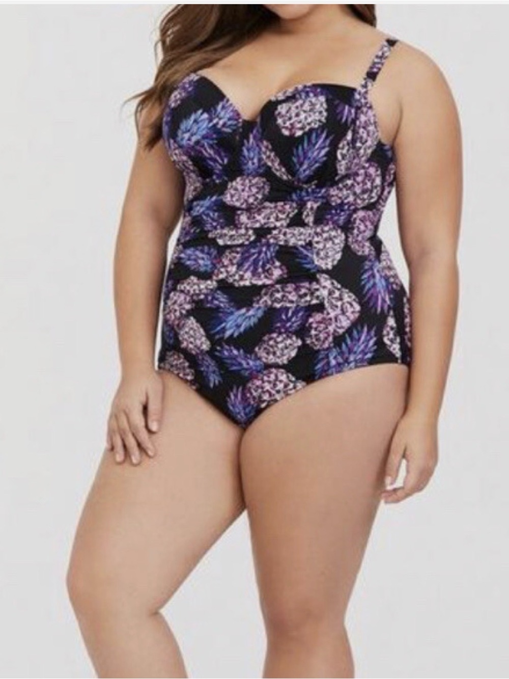 Plus Size Black Floral One-Piece Swimsuit with Purple Print Size 0R